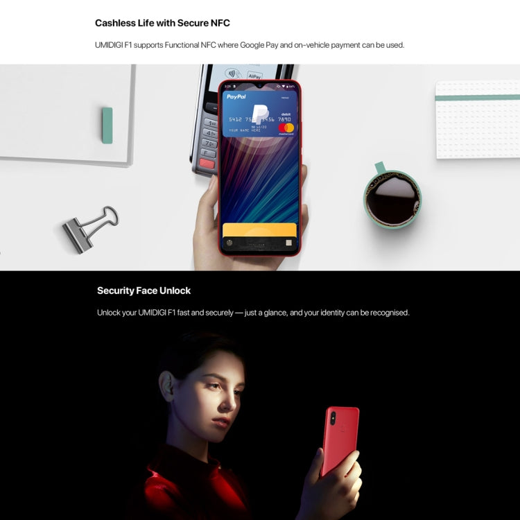 [HK Warehouse] UMIDIGI F1 Play, 6GB+64GB, 48MP Dual Back Cameras, 5150mAh Battery, Face ID & Fingerprint Identification, 6.3 inch Full Screen Android 9.0 MTK Helio P60 Octa Core up to 2.0GHz, Network: 4G, OTG, NFC, Dual SIM