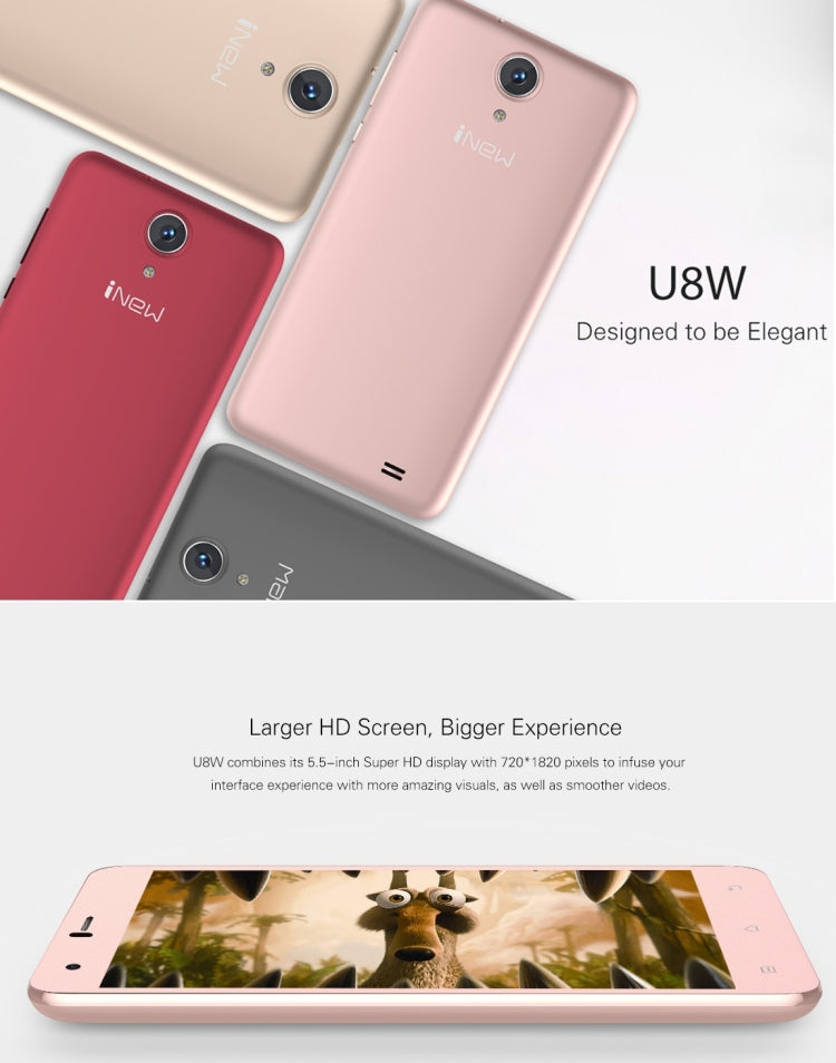 iNew U8W, 1GB+8GB, 5.5 inch 2.5D Android 5.1 MTK6580 Quad Core 1.3GHz, Network: 3G, GPS