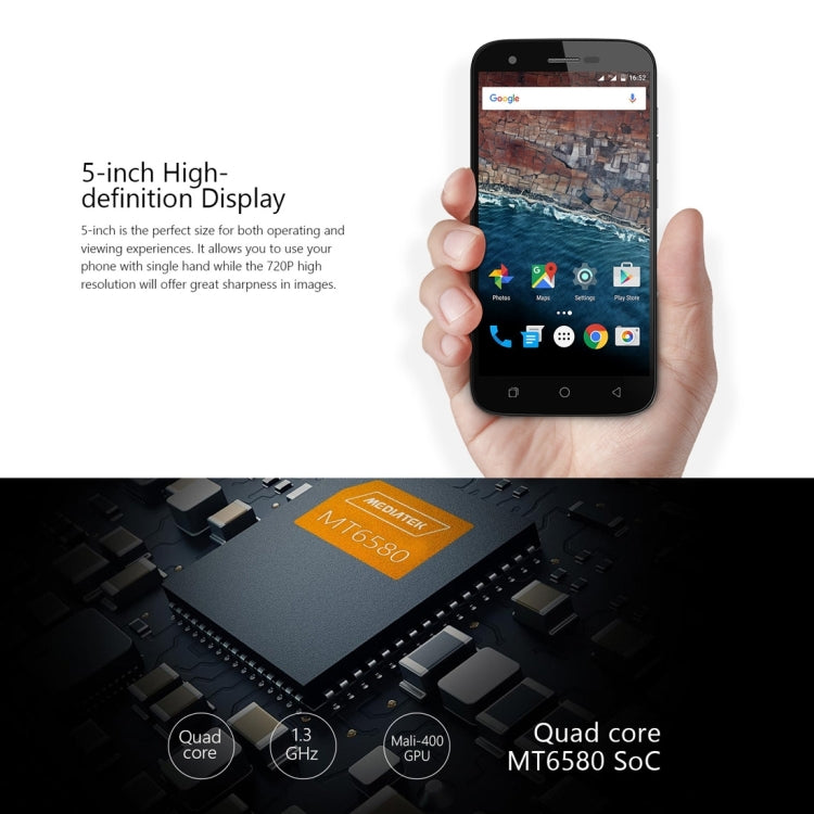 [HK Warehouse] Ulefone U007, 1GB+8GB, 5.0 inch Android 6.0 MTK6580A Quad Core 1.3GHz, Network: 3G(Grey)