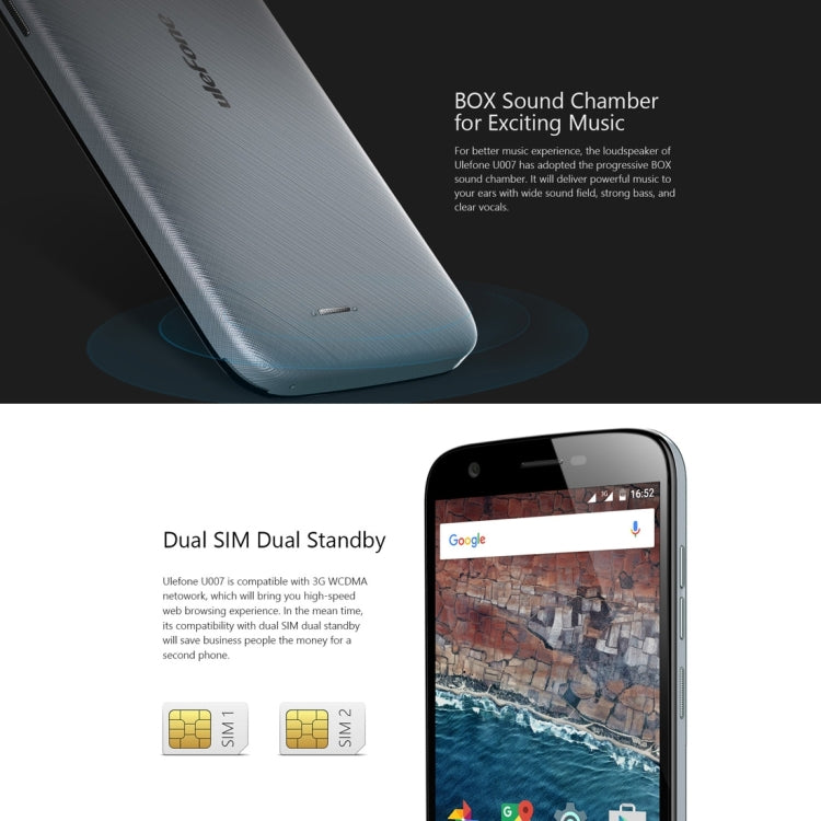 [HK Warehouse] Ulefone U007, 1GB+8GB, 5.0 inch Android 6.0 MTK6580A Quad Core 1.3GHz, Network: 3G(Grey)
