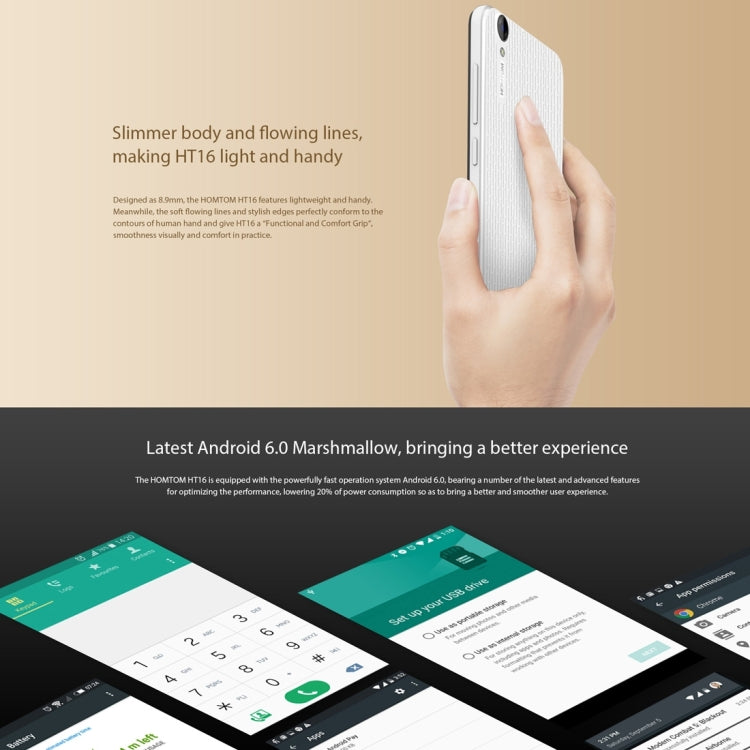 [HK Warehouse] HOMTOM HT16, 1GB+8GB, 5.0 inch Android 6.0 MTK6580 Quad Core up to 1.3GHz, Network: 3G