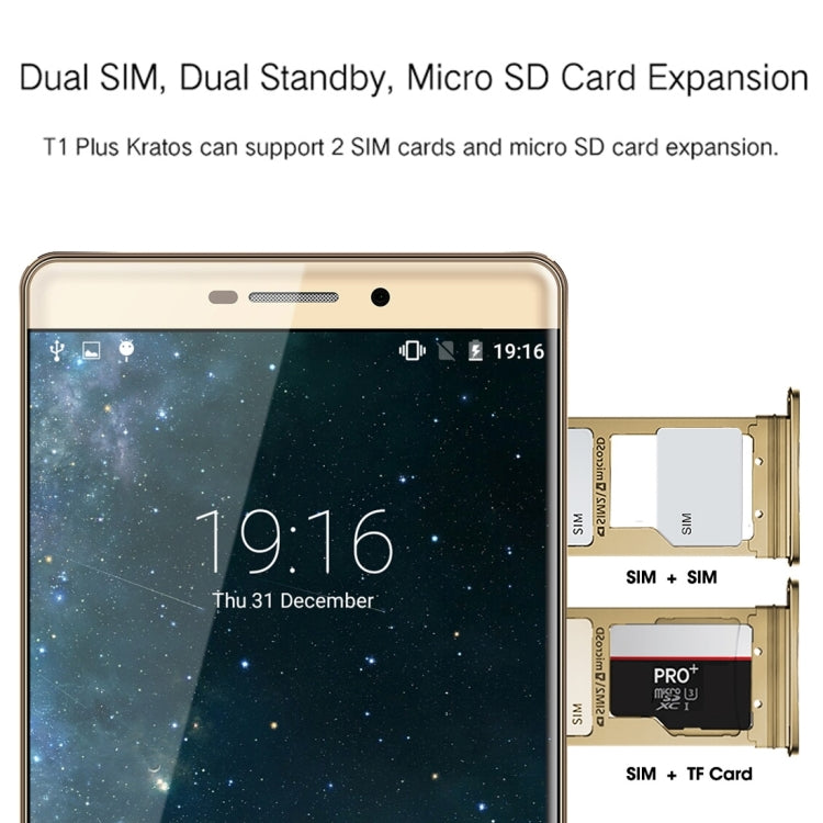 VKworld T1 Plus Kratos, 2GB+16GB, Fingerprint Identification, 2.5D 6.0 inch Android 6.0 MTK6735 Quad Core 1.0GHz, Network: 4G(Gold)