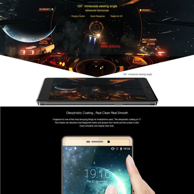VKworld T1 Plus Kratos, 2GB+16GB, Fingerprint Identification, 2.5D 6.0 inch Android 6.0 MTK6735 Quad Core 1.0GHz, Network: 4G(Gold)