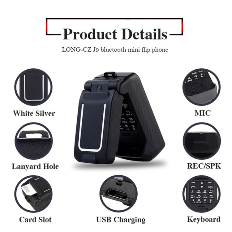 LONG-CZ J9 Mini Flip Style Mobile Phone, 0.66 inch, 18 Keys, Support Bluetooth, FM, SOS, Anti-lost, Magic Sound, Auto Answering, GSM, Single SIM
