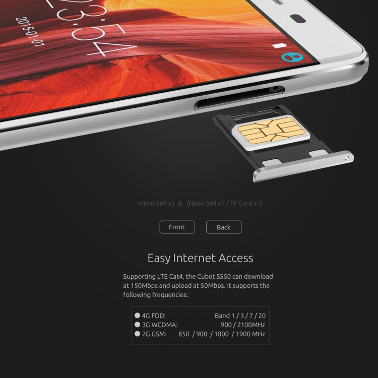 [HK Warehouse] CUBOT S550 Pro, 3GB+16GB, Fingerprint Identification, 5.5 inch Android 5.1 MTK6735 Quad-Core 1.3GHz, Network: 4G