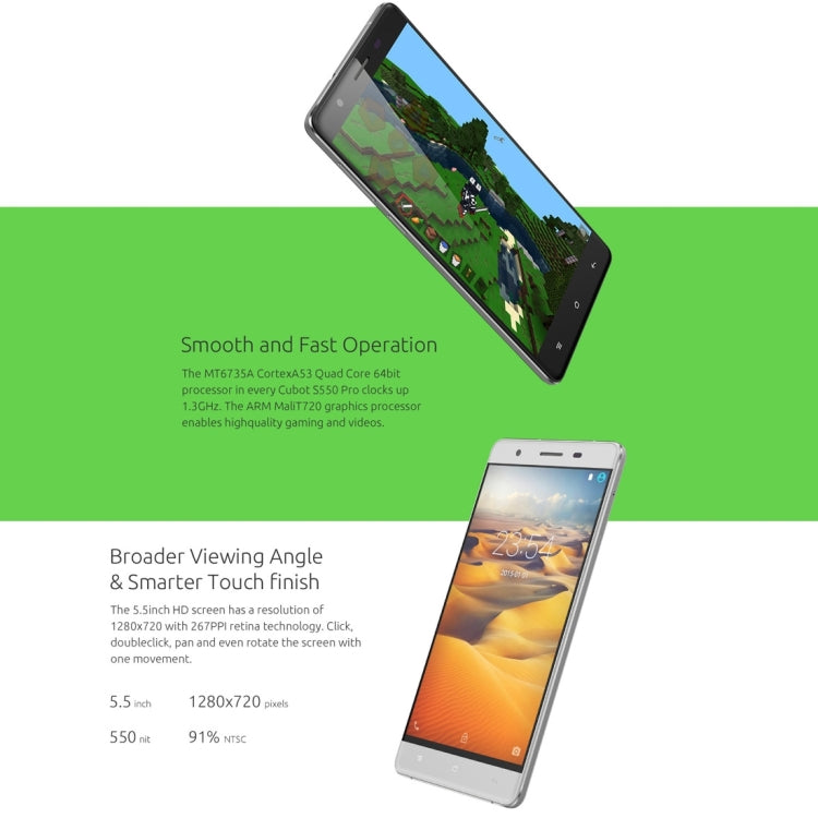 [HK Warehouse] CUBOT S550 Pro, 3GB+16GB, Fingerprint Identification, 5.5 inch Android 5.1 MTK6735 Quad-Core 1.3GHz, Network: 4G