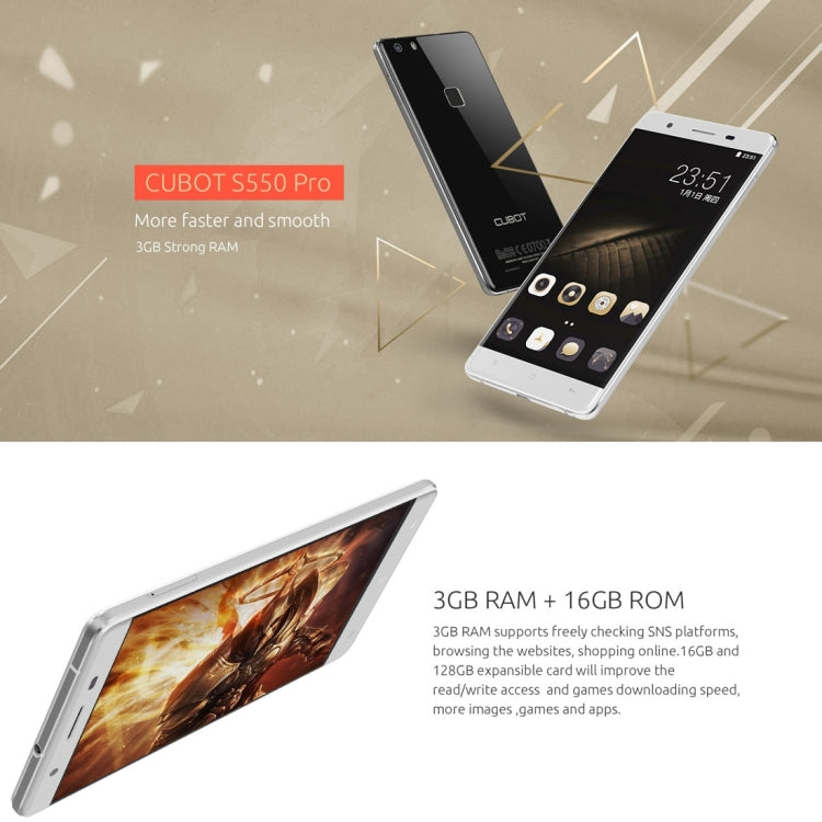 [HK Warehouse] CUBOT S550 Pro, 3GB+16GB, Fingerprint Identification, 5.5 inch Android 5.1 MTK6735 Quad-Core 1.3GHz, Network: 4G