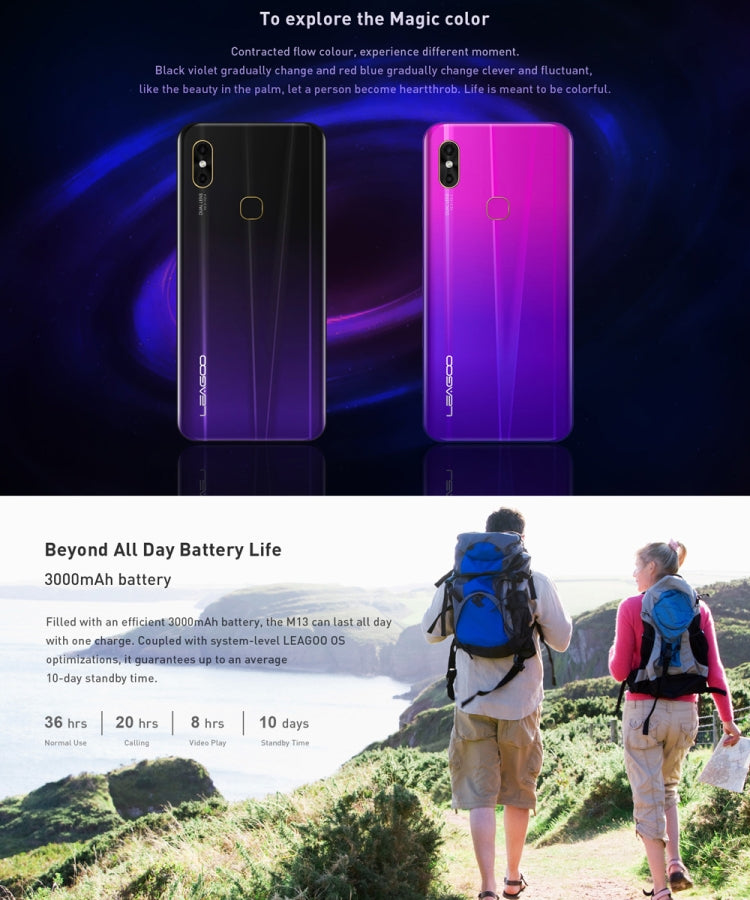[HK Warehouse] LEAGOO M13, 4GB+32GB, Dual Back Cameras, Face ID & Fingerprint Identification, 6.1 inch Water-drop Screen Android 9.0 MTK6761 Quad Core up to 2.0GHz, Network: 4G, Dual SIM, OTG