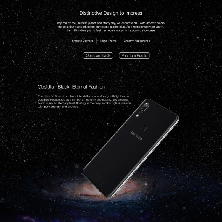 [HK Warehouse] DOOGEE N10, 3GB+32GB, Dual Back Cameras, Face ID & Fingerprint Identification,  5.84 inch Notch Screen Android 8.1 Oreo SC9863A Octa Core up to 1.6GHz, Network: 4G, OTG, Dual SIM (Phantom Purple)