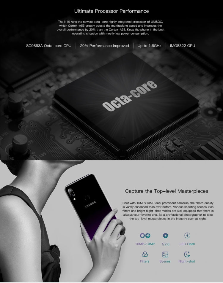 [HK Warehouse] DOOGEE N10, 3GB+32GB, Dual Back Cameras, Face ID & Fingerprint Identification,  5.84 inch Notch Screen Android 8.1 Oreo SC9863A Octa Core up to 1.6GHz, Network: 4G, OTG, Dual SIM (Phantom Purple)