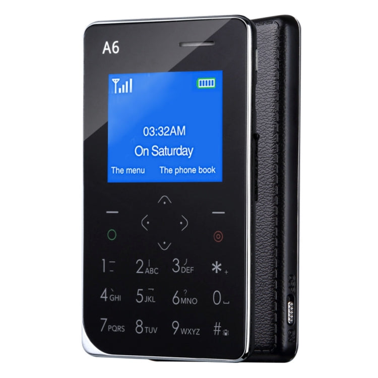 AIEK A6 Card Mobile Phone 8GB, Network: 2G, 6.8mm Ultra Thin Pocket Mini Slim Card Phone, Support Wechat, QQ, Pedometer, MP3, Bluetooth 3.0, FM Radio, Calendar, Calculator, Alarm, Size: 88 x 54 x 6.8 mm