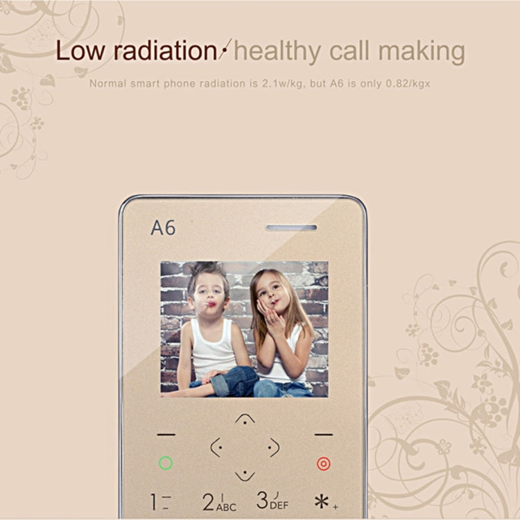 AIEK A6 Card Mobile Phone 8GB, Network: 2G, 6.8mm Ultra Thin Pocket Mini Slim Card Phone, Support Wechat, QQ, Pedometer, MP3, Bluetooth 3.0, FM Radio, Calendar, Calculator, Alarm, Size: 88 x 54 x 6.8 mm