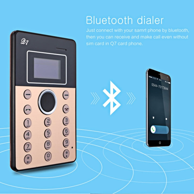 AIEK Q7 Card Mobile Phone, Network: 2G, 7mm Ultra Thin Pocket Mini Slim Card Phone, 1.0 inch LED Display, Bluetooth 3.0, Calendar, Calculator, Alarm, Size: 88 x 55 x 7 mm