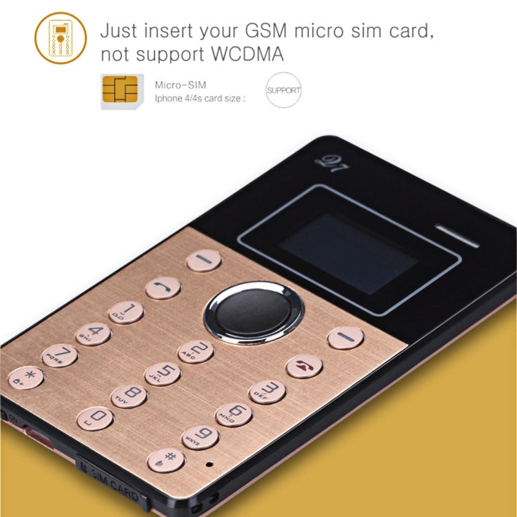 AIEK Q7 Card Mobile Phone, Network: 2G, 7mm Ultra Thin Pocket Mini Slim Card Phone, 1.0 inch LED Display, Bluetooth 3.0, Calendar, Calculator, Alarm, Size: 88 x 55 x 7 mm