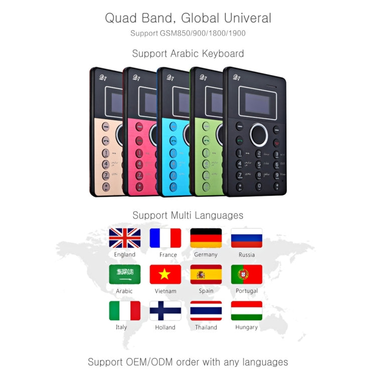 AIEK Q7 Card Mobile Phone, Network: 2G, 7mm Ultra Thin Pocket Mini Slim Card Phone, 1.0 inch LED Display, Bluetooth 3.0, Calendar, Calculator, Alarm, Size: 88 x 55 x 7 mm