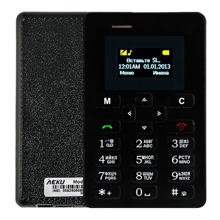 AIEK M5 Card Mobile Phone, Network: 2G, 4.5mm Ultra Thin Pocket Mini Slim Card Phone, 1.0 inch LED Display, QWERTY Keyboard, Support TF / Micro SD Card up to 16GB, Bluetooth, Calendar, FM, MP3, Alarm, Size: 85 x 55 x 4.5 mm