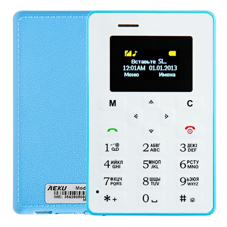 AIEK M5 Card Mobile Phone, Network: 2G, 4.5mm Ultra Thin Pocket Mini Slim Card Phone, 1.0 inch LED Display, QWERTY Keyboard, Support TF / Micro SD Card up to 16GB, Bluetooth, Calendar, FM, MP3, Alarm, Size: 85 x 55 x 4.5 mm