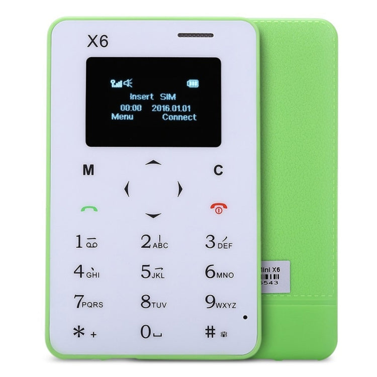 AIEK X6 Card Mobile Phone, Network: 2G, 4.8mm Ultra Thin Pocket Mini Slim Card Phone, 1.0 inch LED Display, QWERTY Keyboard, Bluetooth 3.0, FM, Calendar, Calculator, Alarm, Size: 85 x 52 x 4.8 mm