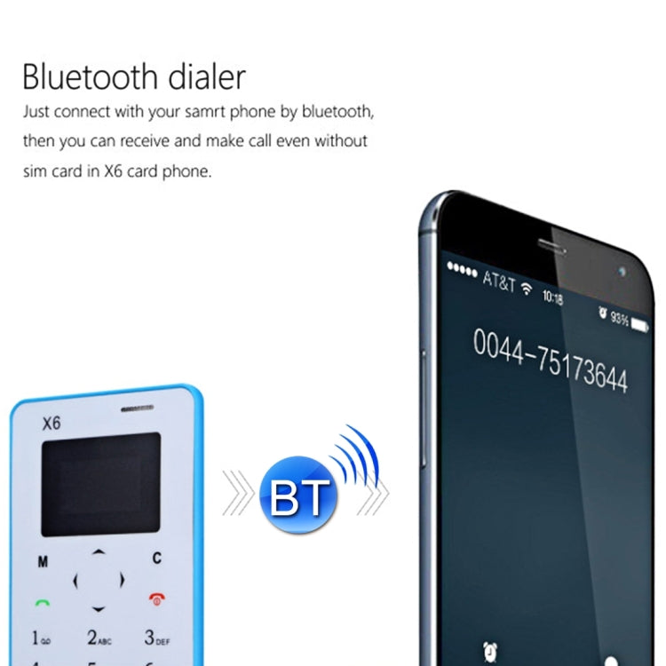 AIEK X6 Card Mobile Phone, Network: 2G, 4.8mm Ultra Thin Pocket Mini Slim Card Phone, 1.0 inch LED Display, QWERTY Keyboard, Bluetooth 3.0, FM, Calendar, Calculator, Alarm, Size: 85 x 52 x 4.8 mm