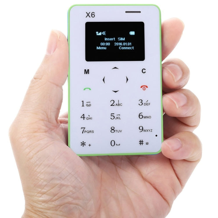 AIEK X6 Card Mobile Phone, Network: 2G, 4.8mm Ultra Thin Pocket Mini Slim Card Phone, 1.0 inch LED Display, QWERTY Keyboard, Bluetooth 3.0, FM, Calendar, Calculator, Alarm, Size: 85 x 52 x 4.8 mm