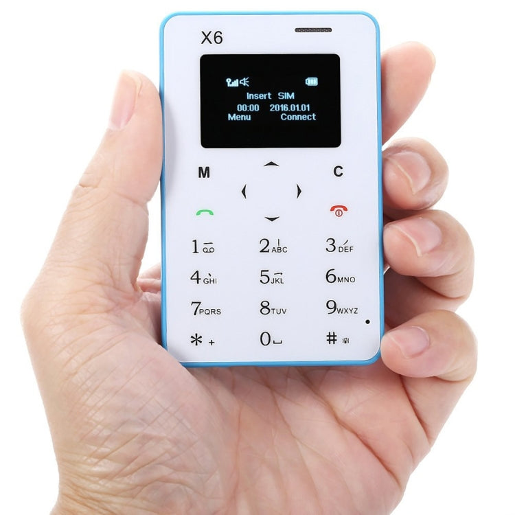 AIEK X6 Card Mobile Phone, Network: 2G, 4.8mm Ultra Thin Pocket Mini Slim Card Phone, 1.0 inch LED Display, QWERTY Keyboard, Bluetooth 3.0, FM, Calendar, Calculator, Alarm, Size: 85 x 52 x 4.8 mm