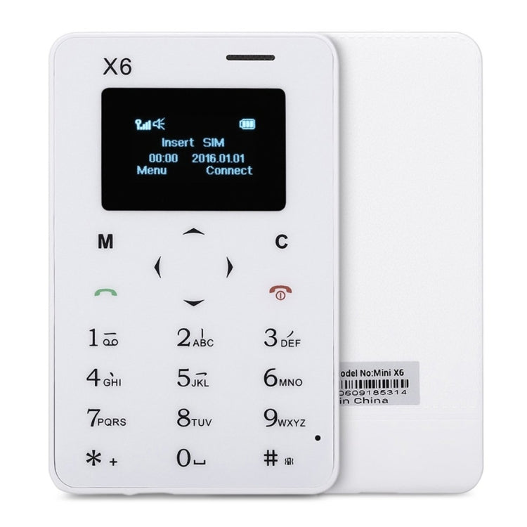 AIEK X6 Card Mobile Phone, Network: 2G, 4.8mm Ultra Thin Pocket Mini Slim Card Phone, 1.0 inch LED Display, QWERTY Keyboard, Bluetooth 3.0, FM, Calendar, Calculator, Alarm, Size: 85 x 52 x 4.8 mm