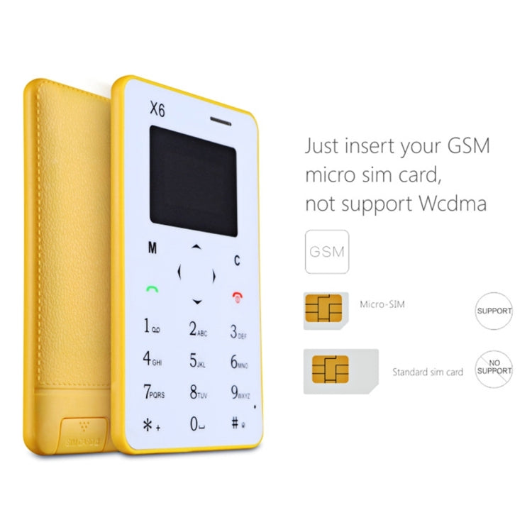 AIEK X6 Card Mobile Phone, Network: 2G, 4.8mm Ultra Thin Pocket Mini Slim Card Phone, 1.0 inch LED Display, QWERTY Keyboard, Bluetooth 3.0, FM, Calendar, Calculator, Alarm, Size: 85 x 52 x 4.8 mm