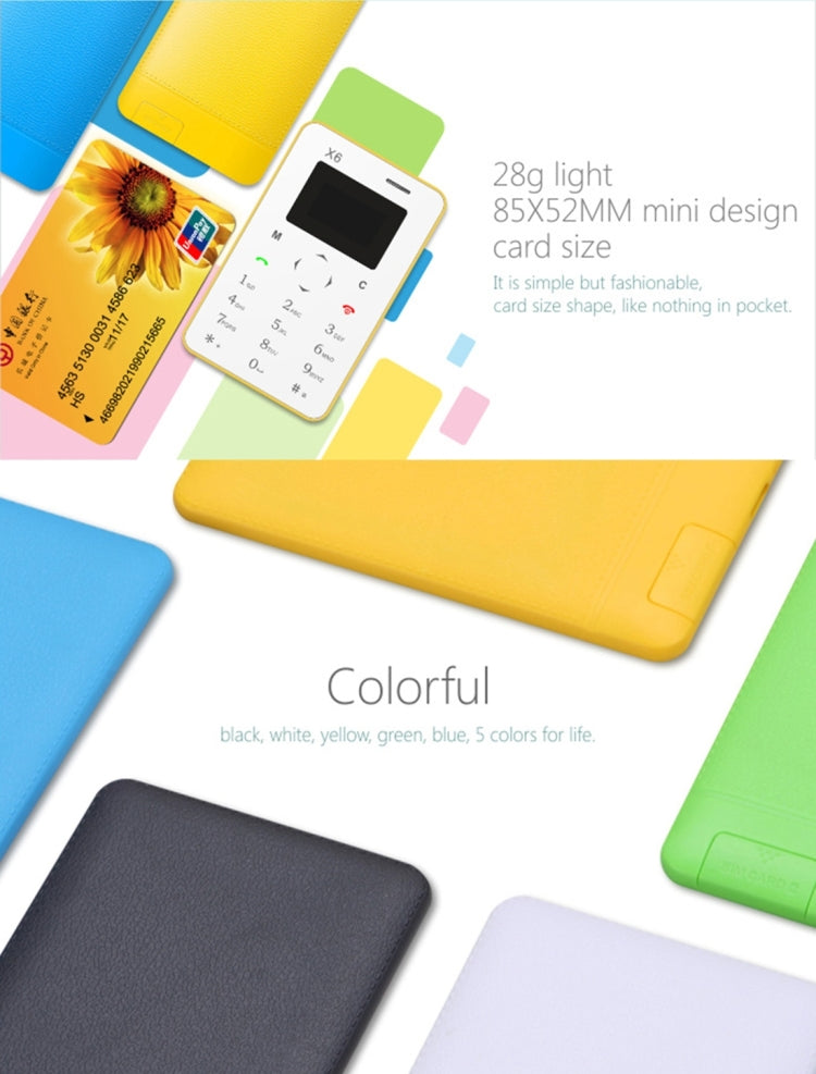 AIEK X6 Card Mobile Phone, Network: 2G, 4.8mm Ultra Thin Pocket Mini Slim Card Phone, 1.0 inch LED Display, QWERTY Keyboard, Bluetooth 3.0, FM, Calendar, Calculator, Alarm, Size: 85 x 52 x 4.8 mm