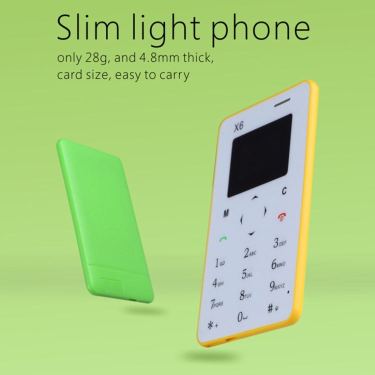 AIEK X6 Card Mobile Phone, Network: 2G, 4.8mm Ultra Thin Pocket Mini Slim Card Phone, 1.0 inch LED Display, QWERTY Keyboard, Bluetooth 3.0, FM, Calendar, Calculator, Alarm, Size: 85 x 52 x 4.8 mm