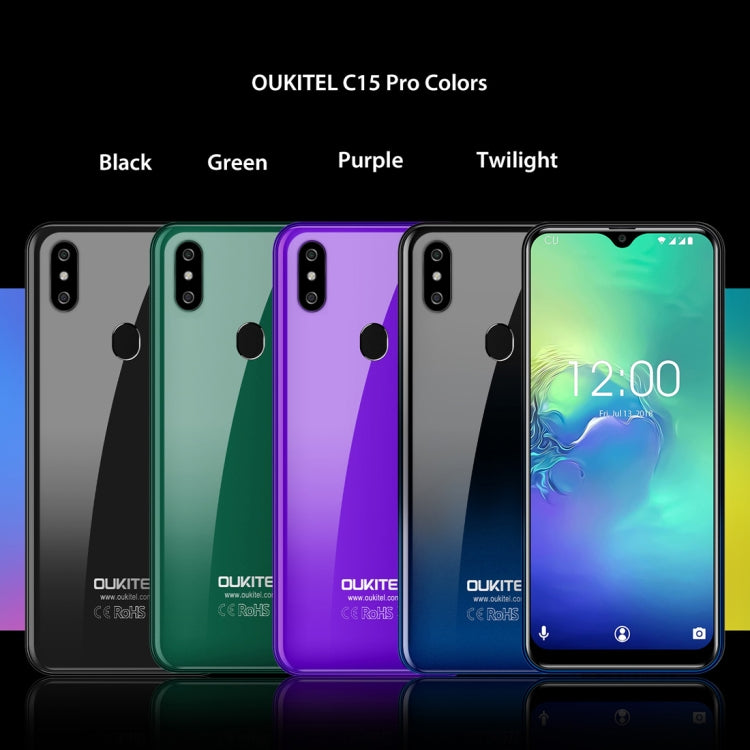 [HK Warehouse] OUKITEL C15 Pro, 2GB+16GB, Dual Back Cameras, Face ID & Fingerprint Identification, 6.088 inch 2.5D Water-drop Screen Android 9.0 Pie MTK6761 Quad Core up to 2.0GHz, Network: 4G, Dual SIM, OTG, VoLTE
