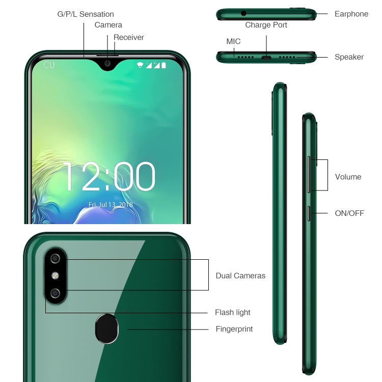 [HK Warehouse] OUKITEL C15 Pro, 2GB+16GB, Dual Back Cameras, Face ID & Fingerprint Identification, 6.088 inch 2.5D Water-drop Screen Android 9.0 Pie MTK6761 Quad Core up to 2.0GHz, Network: 4G, Dual SIM, OTG, VoLTE