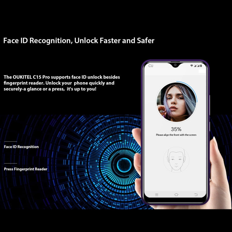 [HK Warehouse] OUKITEL C15 Pro, 2GB+16GB, Dual Back Cameras, Face ID & Fingerprint Identification, 6.088 inch 2.5D Water-drop Screen Android 9.0 Pie MTK6761 Quad Core up to 2.0GHz, Network: 4G, Dual SIM, OTG, VoLTE