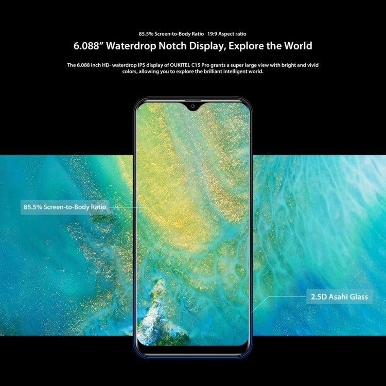 [HK Warehouse] OUKITEL C15 Pro, 2GB+16GB, Dual Back Cameras, Face ID & Fingerprint Identification, 6.088 inch 2.5D Water-drop Screen Android 9.0 Pie MTK6761 Quad Core up to 2.0GHz, Network: 4G, Dual SIM, OTG, VoLTE