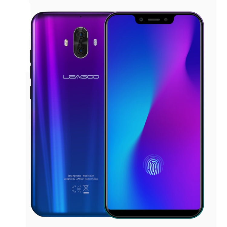 [HK Warehouse] LEAGOO S10,  6GB+128GB, Dual Back Cameras, Face & In-Display Fingerprint Identification, 4050mAh Battery, 6.21 inch Android 8.1 MTK6771 Helio P60 Octa Core up to 2.0GHz, Network: 4G, OTG, Dual SIM(Gradient Blue)
