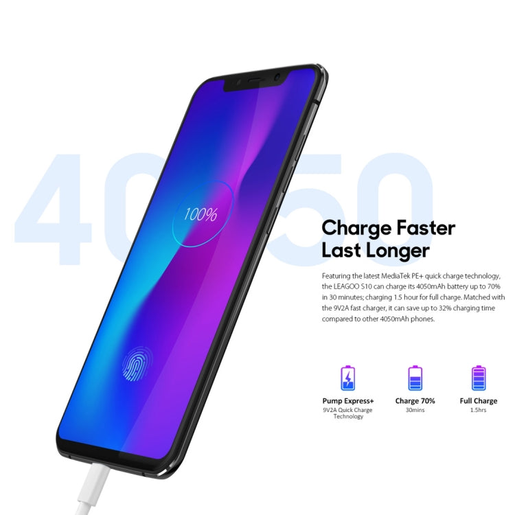 [HK Warehouse] LEAGOO S10,  6GB+128GB, Dual Back Cameras, Face & In-Display Fingerprint Identification, 4050mAh Battery, 6.21 inch Android 8.1 MTK6771 Helio P60 Octa Core up to 2.0GHz, Network: 4G, OTG, Dual SIM(Gradient Blue)