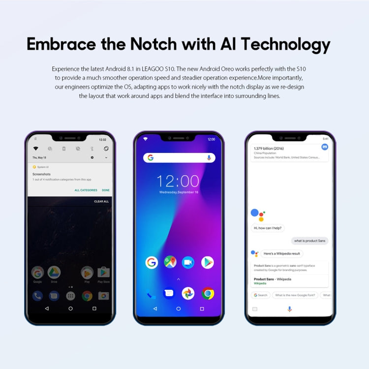 [HK Warehouse] LEAGOO S10,  6GB+128GB, Dual Back Cameras, Face & In-Display Fingerprint Identification, 4050mAh Battery, 6.21 inch Android 8.1 MTK6771 Helio P60 Octa Core up to 2.0GHz, Network: 4G, OTG, Dual SIM(Gradient Blue)