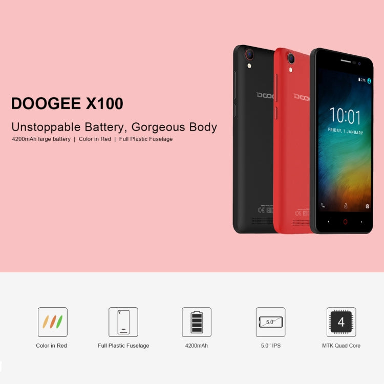 [HK Warehouse] DOOGEE X100, 1GB+8GB, 4200mAh Battery, 5.0 inch Android 8.1 GO MTK6580A Quad Core up to 1.3GHz, Network: 3G, OTA, Dual SIM(Blue)