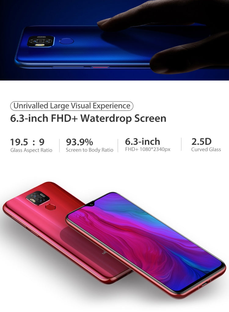 [HK Warehouse] Ulefone Power 6, 4GB+64GB, Dual Back Cameras, Face ID & Fingerprint Identification, 6350mAh Battery, 6.3 inch Android 9.0 MTK6765V Helio P35 Octa-core 64-bit up to 2.3GHz, Network: 4G, Dual SIM, NFC, OTG (Blue)