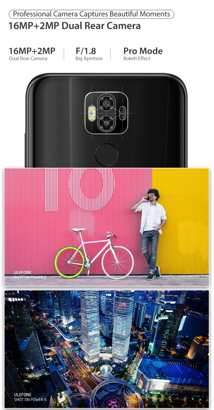 [HK Warehouse] Ulefone Power 6, 4GB+64GB, Dual Back Cameras, Face ID & Fingerprint Identification, 6350mAh Battery, 6.3 inch Android 9.0 MTK6765V Helio P35 Octa-core 64-bit up to 2.3GHz, Network: 4G, Dual SIM, NFC, OTG (Blue)