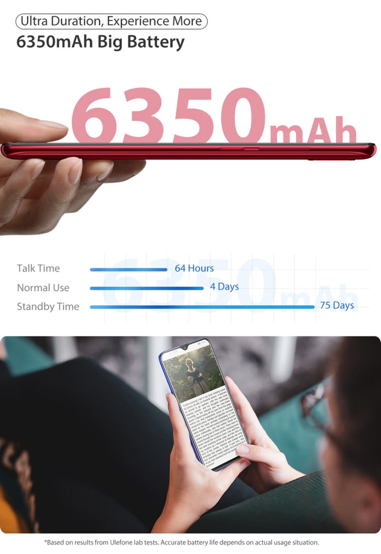 [HK Warehouse] Ulefone Power 6, 4GB+64GB, Dual Back Cameras, Face ID & Fingerprint Identification, 6350mAh Battery, 6.3 inch Android 9.0 MTK6765V Helio P35 Octa-core 64-bit up to 2.3GHz, Network: 4G, Dual SIM, NFC, OTG (Blue)