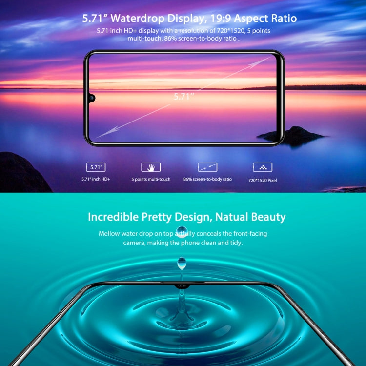 [HK Warehouse] OUKITEL C16 Pro, 3GB+32GB, Dual Back Cameras, Face ID & Fingerprint Identification, 5.71 inch Water-drop Screen Android 9.0 Pie MTK6761P Quad Core up to 2.0GHz, Network: 4G, Dual SIM