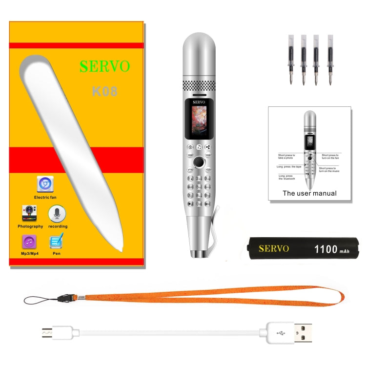SERVO K08 Mobile Phone + Pen + Fan, 0.96 inch Color Screen, Dual SIM Dual Standby, Support Bluetooth, GSM, Magic Sound, Remote Capture(Black)