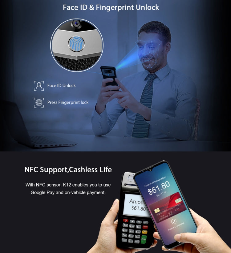 [HK Warehouse] OUKITEL K12, 6GB+64GB, Dual Back Cameras, Face ID & Fingerprint Identification, 10000mAh Battery, 6.3 inch Android 9.0 MTK6765 Helio P35 Octa Core up to 2.3GHz, Network: 4G, OTG, NFC(Black)