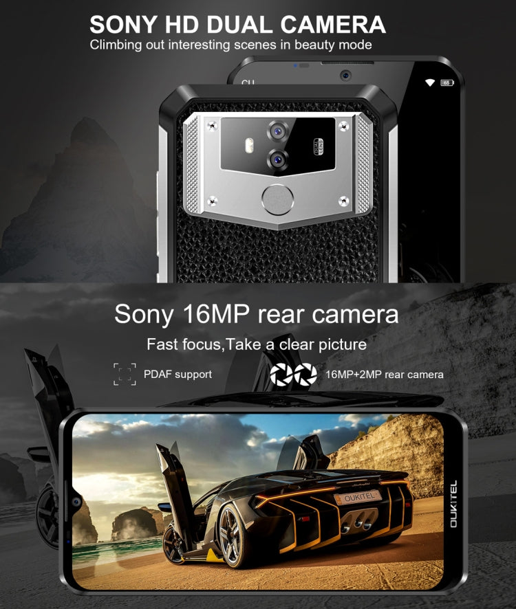 [HK Warehouse] OUKITEL K12, 6GB+64GB, Dual Back Cameras, Face ID & Fingerprint Identification, 10000mAh Battery, 6.3 inch Android 9.0 MTK6765 Helio P35 Octa Core up to 2.3GHz, Network: 4G, OTG, NFC(Black)