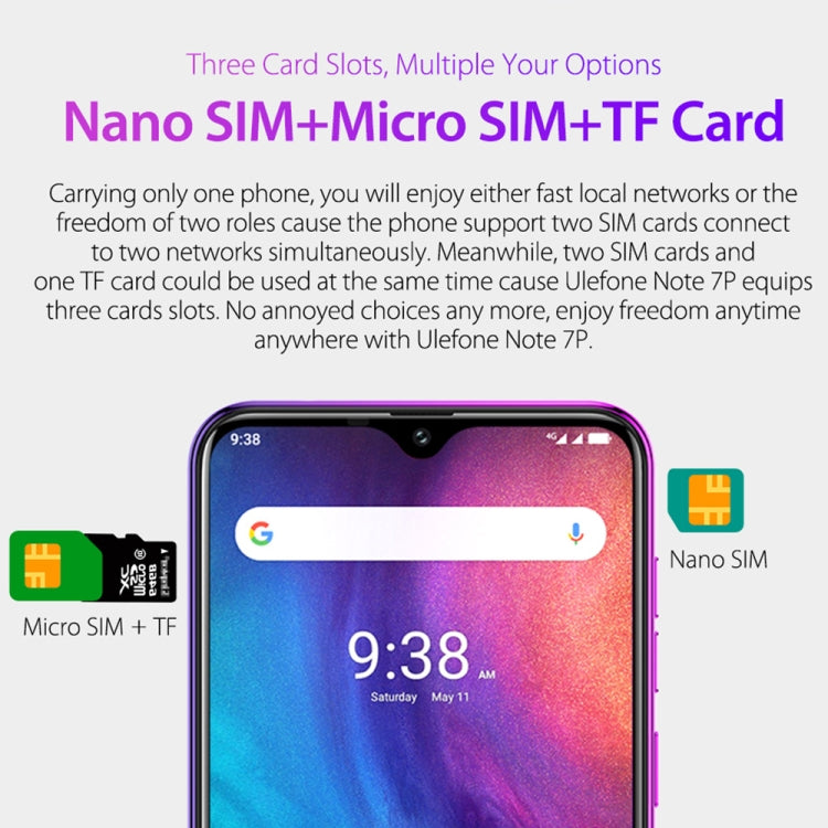 [HK Warehouse] Ulefone Note 7P, 3GB+32GB, Triple Rear Cameras & Face Unlock & Fingerprint ID Identification, 6.1 inch Waterdrop Screen,  Android 9.0 MT6761 Quad-core 64-bit 2.0GHz, Network: 4G, Dual SIM & OTG