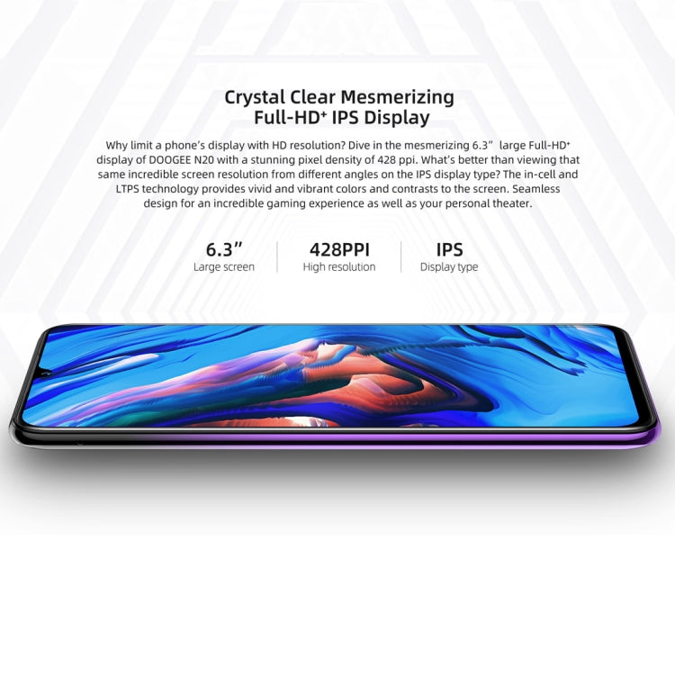 [HK Warehouse] DOOGEE N20, 4GB+64GB, Triple Back Cameras, Fingerprint Identification, 4350mAh Battery, 6.3 inch Waterdrop Notch Screen Android 9.0 Pie MTK6763V Octa Core up to 2.0GHz, Network: 4G, Dual SIM
