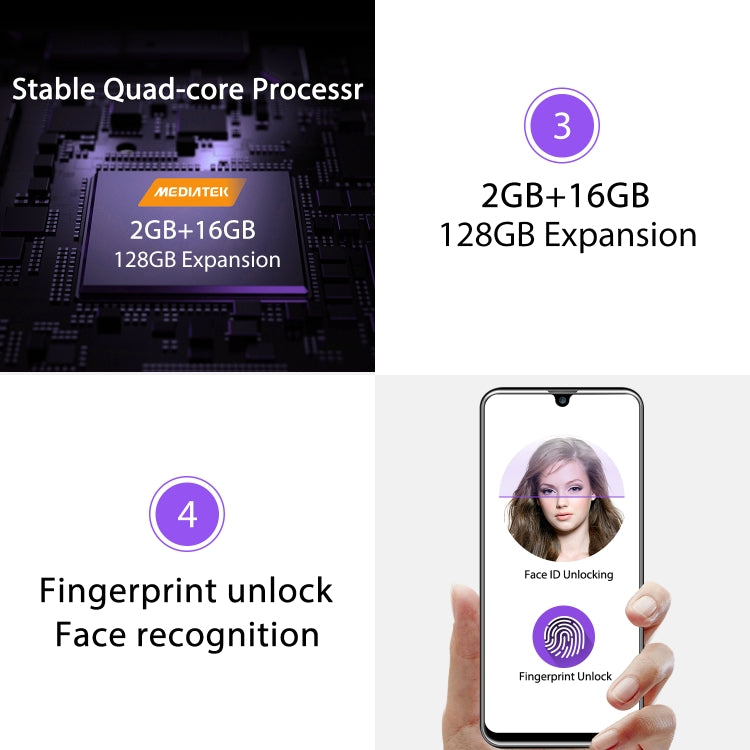 [HK Warehouse] OUKITEL C16, 2GB+16GB, Dual Back Cameras, Face ID & Fingerprint Identification, 5.71 inch Water-drop Screen Android 9.0 Pie MTK6580P Quad Core up to 1.5GHz, Network: 3G, Dual SIM