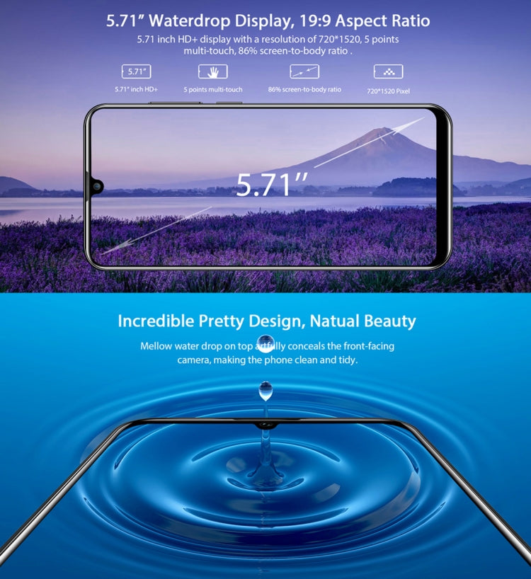 [HK Warehouse] OUKITEL C16, 2GB+16GB, Dual Back Cameras, Face ID & Fingerprint Identification, 5.71 inch Water-drop Screen Android 9.0 Pie MTK6580P Quad Core up to 1.5GHz, Network: 3G, Dual SIM