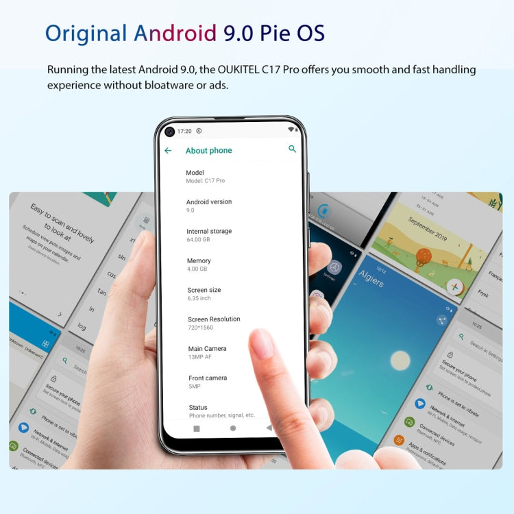 [HK Warehouse] OUKITEL C17 Pro, 4GB+64GB, Dual Triple Cameras, Face ID & Fingerprint Identification, 6.35 inch Pole-notch Screen Android 9.0 Pie MTK6763 Octa-core up to 2.0GHz, Network: 4G, Dual SIM