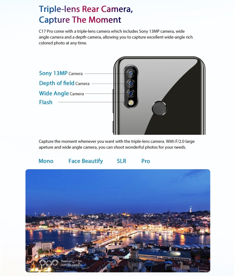 [HK Warehouse] OUKITEL C17 Pro, 4GB+64GB, Dual Triple Cameras, Face ID & Fingerprint Identification, 6.35 inch Pole-notch Screen Android 9.0 Pie MTK6763 Octa-core up to 2.0GHz, Network: 4G, Dual SIM